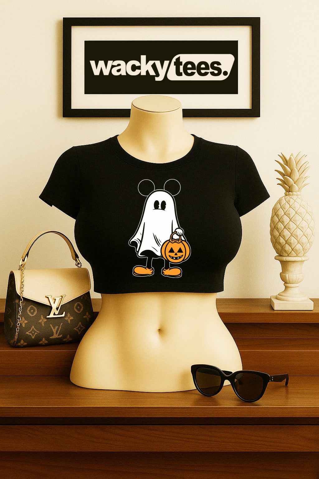 Cute Halloween Male Ghost with Pumpkin Trick Or Treating Graphic Tee Shirt