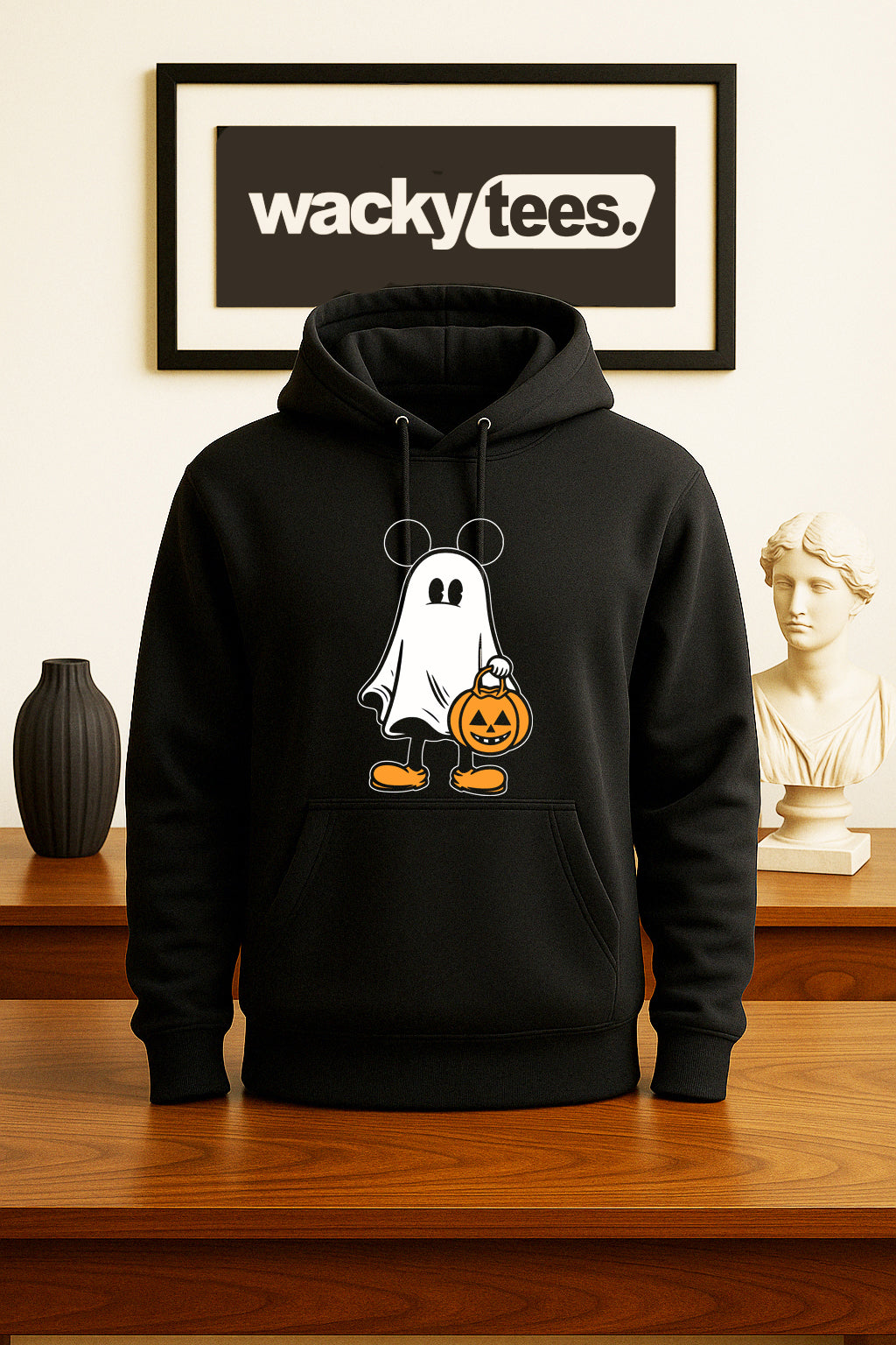 Cute Halloween Male Ghost with Pumpkin Trick Or Treating Graphic Tee Shirt