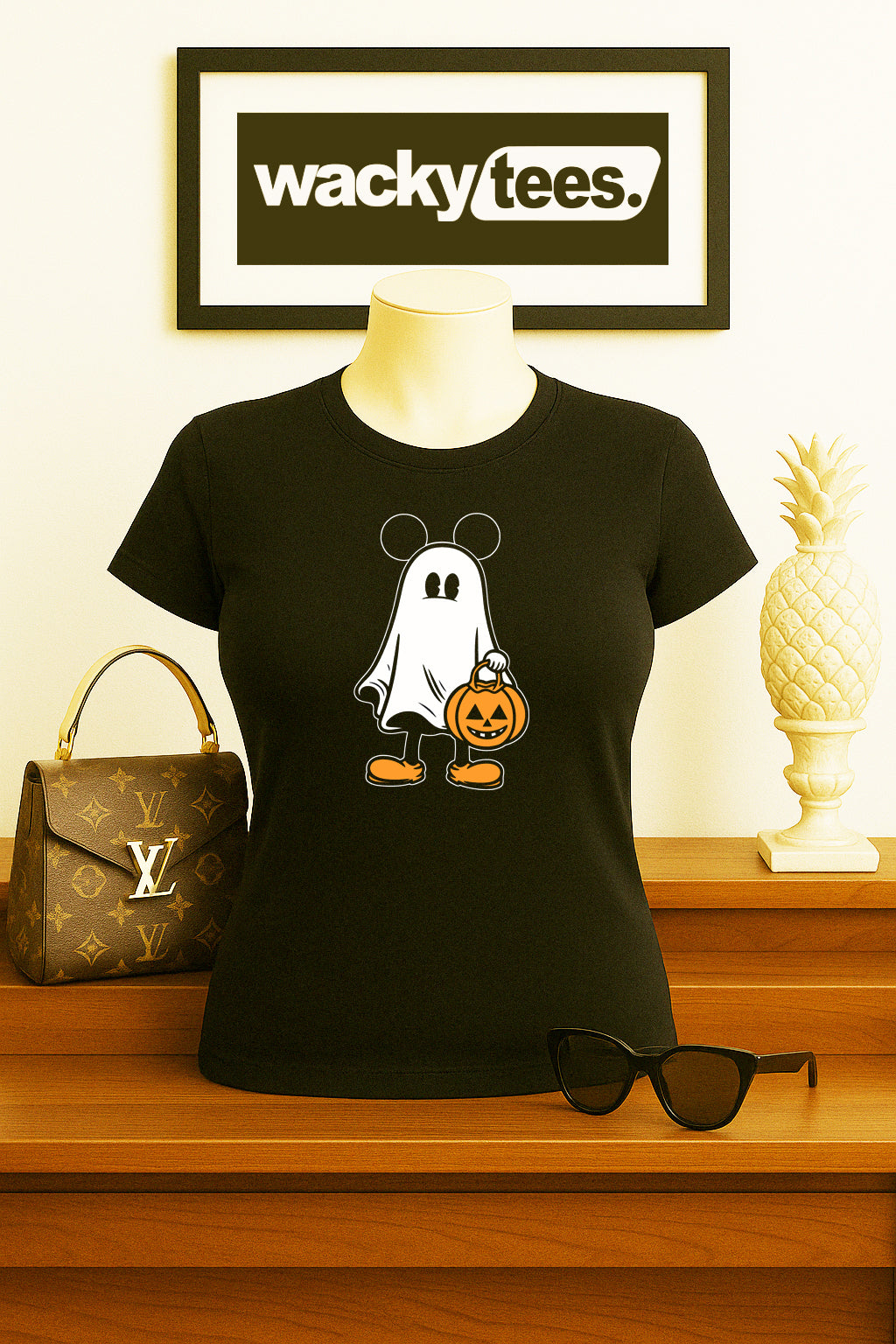 Cute Halloween Male Ghost with Pumpkin Trick Or Treating Graphic Tee Shirt