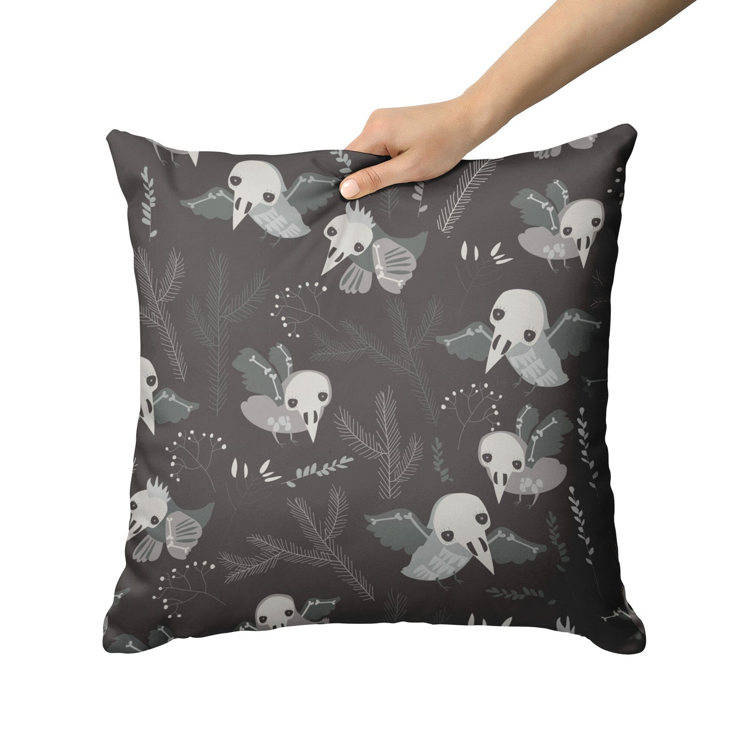 "Skeleton Birds" Throw Pillow