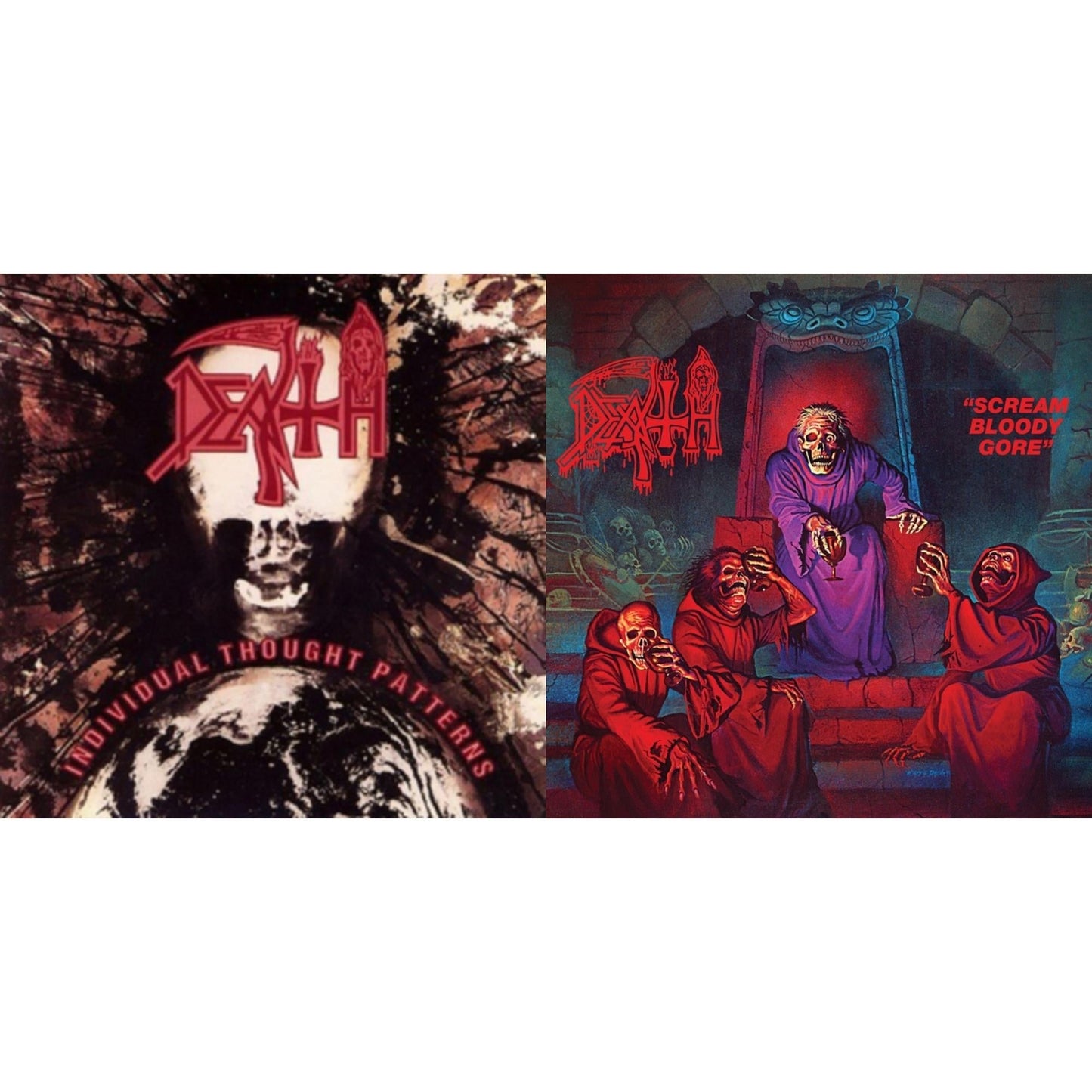 Scream Bloody Gore (Neon Violet, Bone White & Red  Tri Color Merge With Splatter LP Vinyl) & Individual Thought Patterns - Reissue