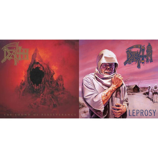 Death - Leprosy Reissue (Hot Pink, Bone White & Blue Jay Tri Color Merge With Splatter LP Vinyl) & Sound Of Perseverance (Black, Red & Gold Tri Color Merge Withsplatter Vinyl/2LP)