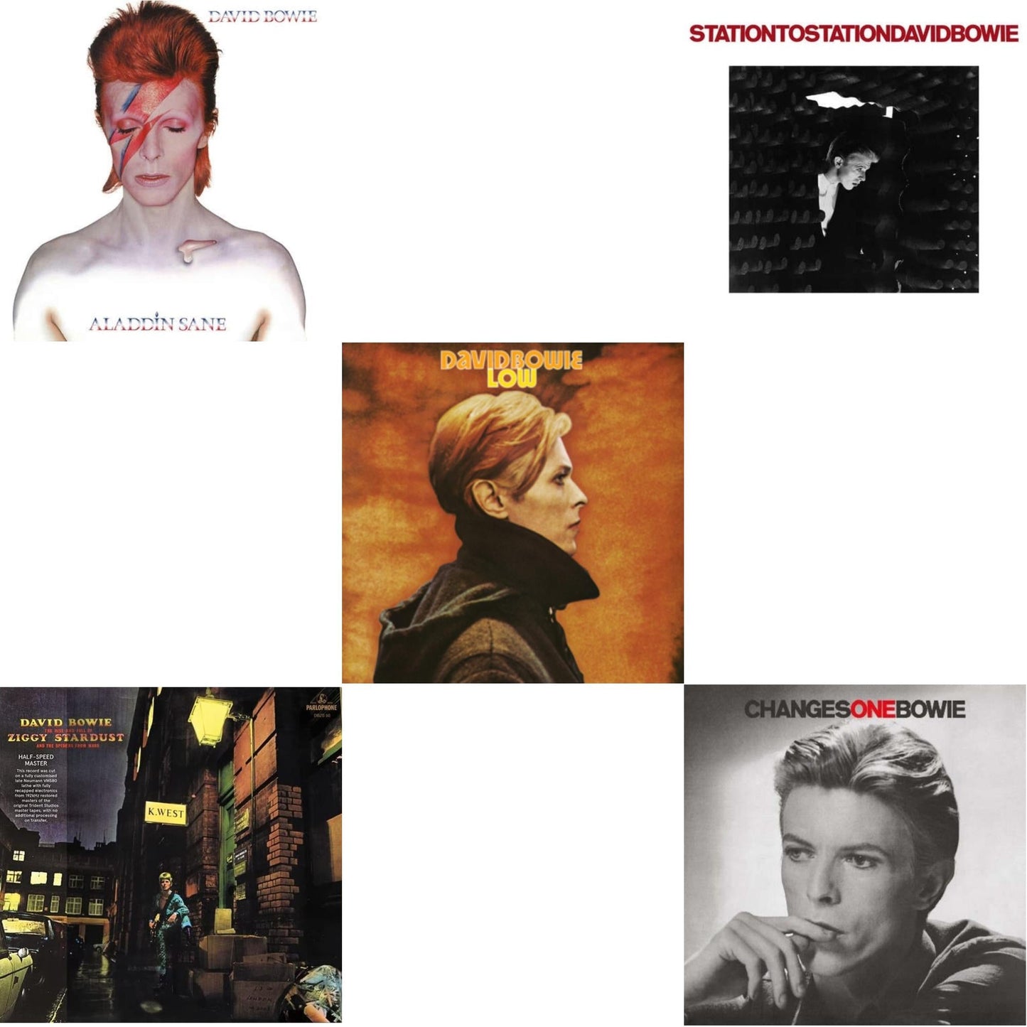 David Bowie - Low (2017 Remaster) & Station To Station (2016 Remastered Version) & Changesonebowie (180G) & Rise & Fall Of Ziggy Stardust & The Spiders From Mars (2012 Remaster/Half-Speed Master) & Aladdin Sane - LP Vinyl Bundle