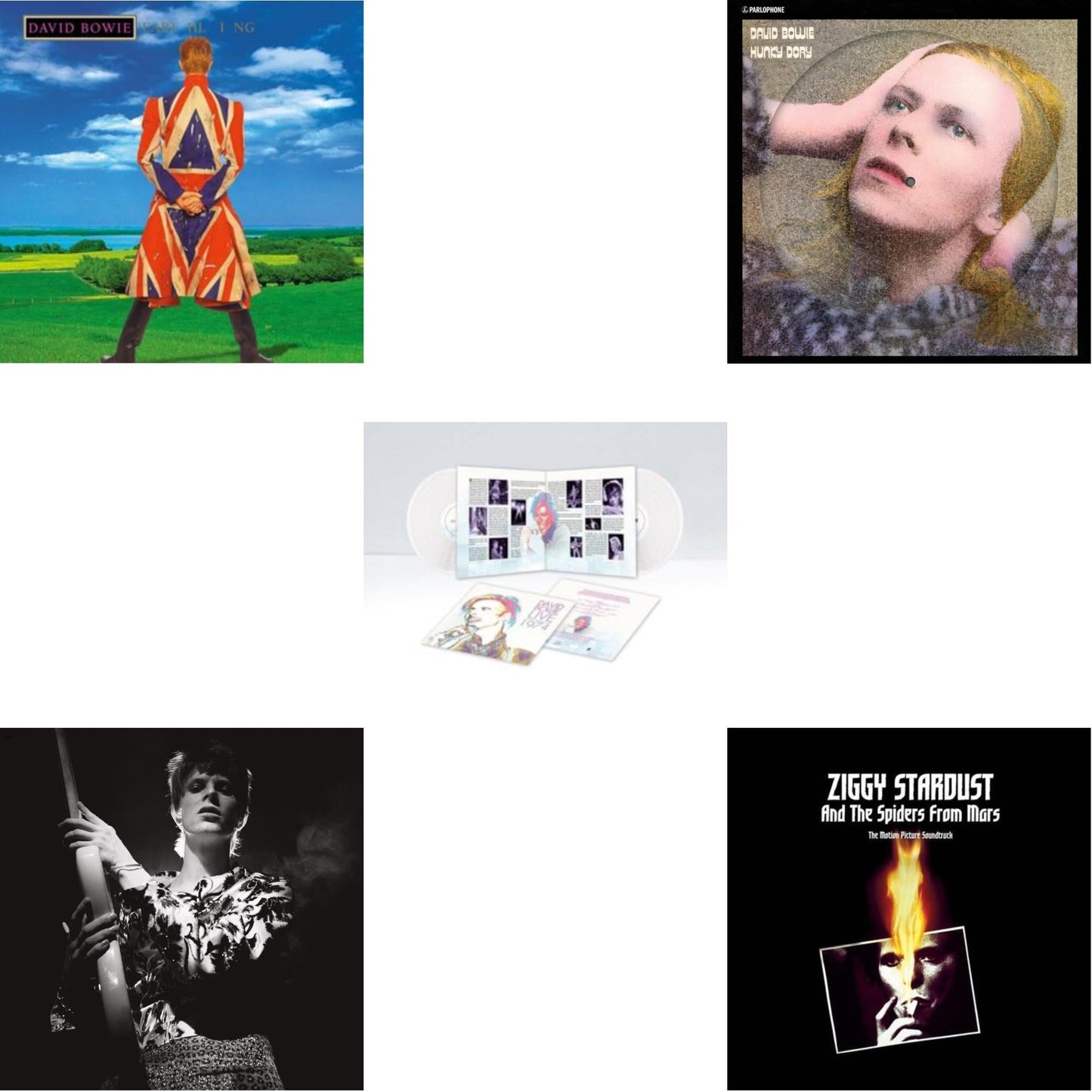 Earthling (2021 Remaster/2LP) & Hunky Dory (2015 Remaster/50Th Anniv/Picture Disc) & Live Los Angeles 1974 (White LP Vinyl/Limited) & Rock N Roll Star & Ziggy Stardust & The Spiders From Mars Ost (2LP)