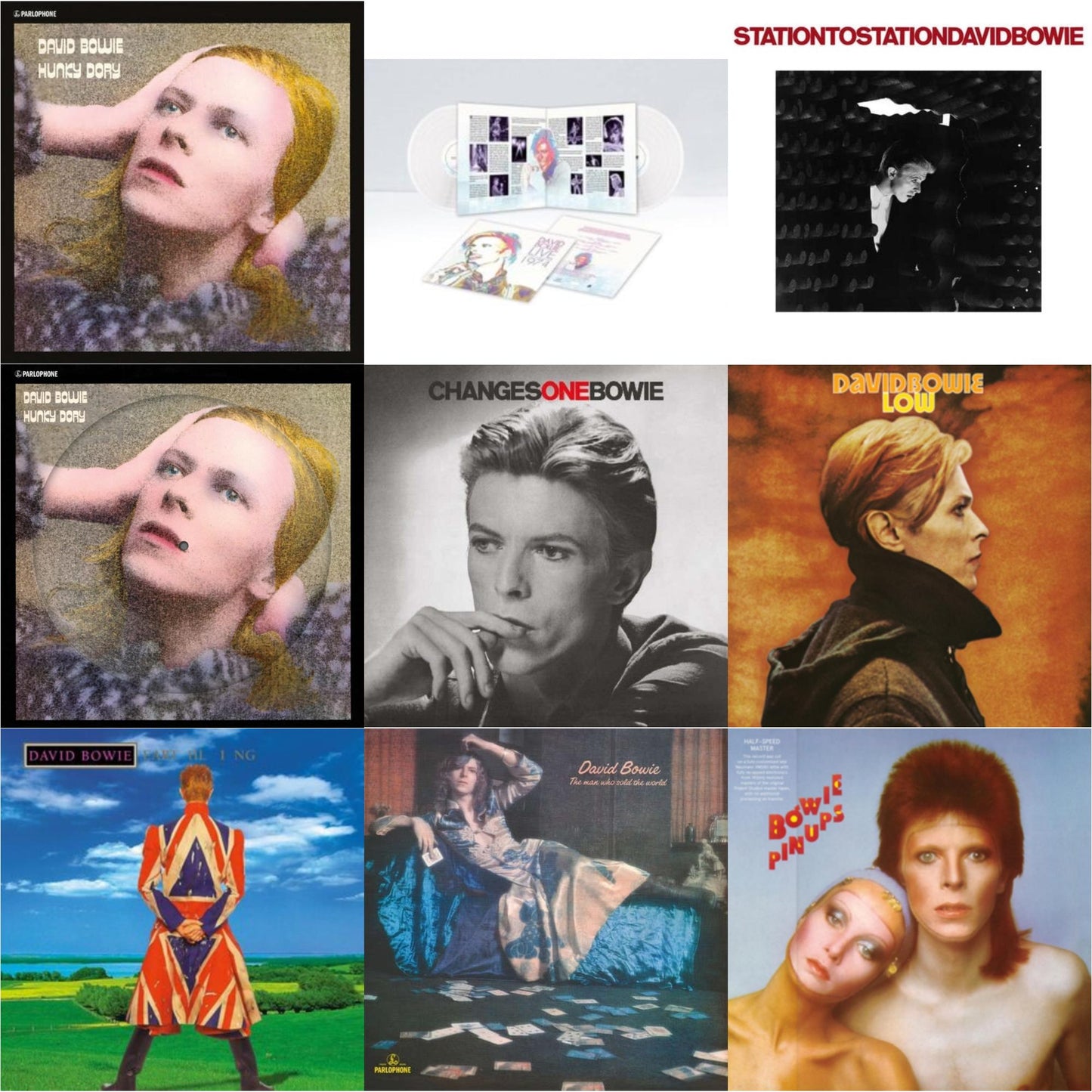 David Bowie - Earthling (2021 Remaster/2LP) & Low (2017 Remaster) & Station To Station (2016 Remastered Version) & Changesonebowie (180G) & Hunky Dory (2015 Remaster/50Th Anniv/Picture Disc) & Live Los Angeles 1974 (White LP Vinyl/Limited) & Pinups