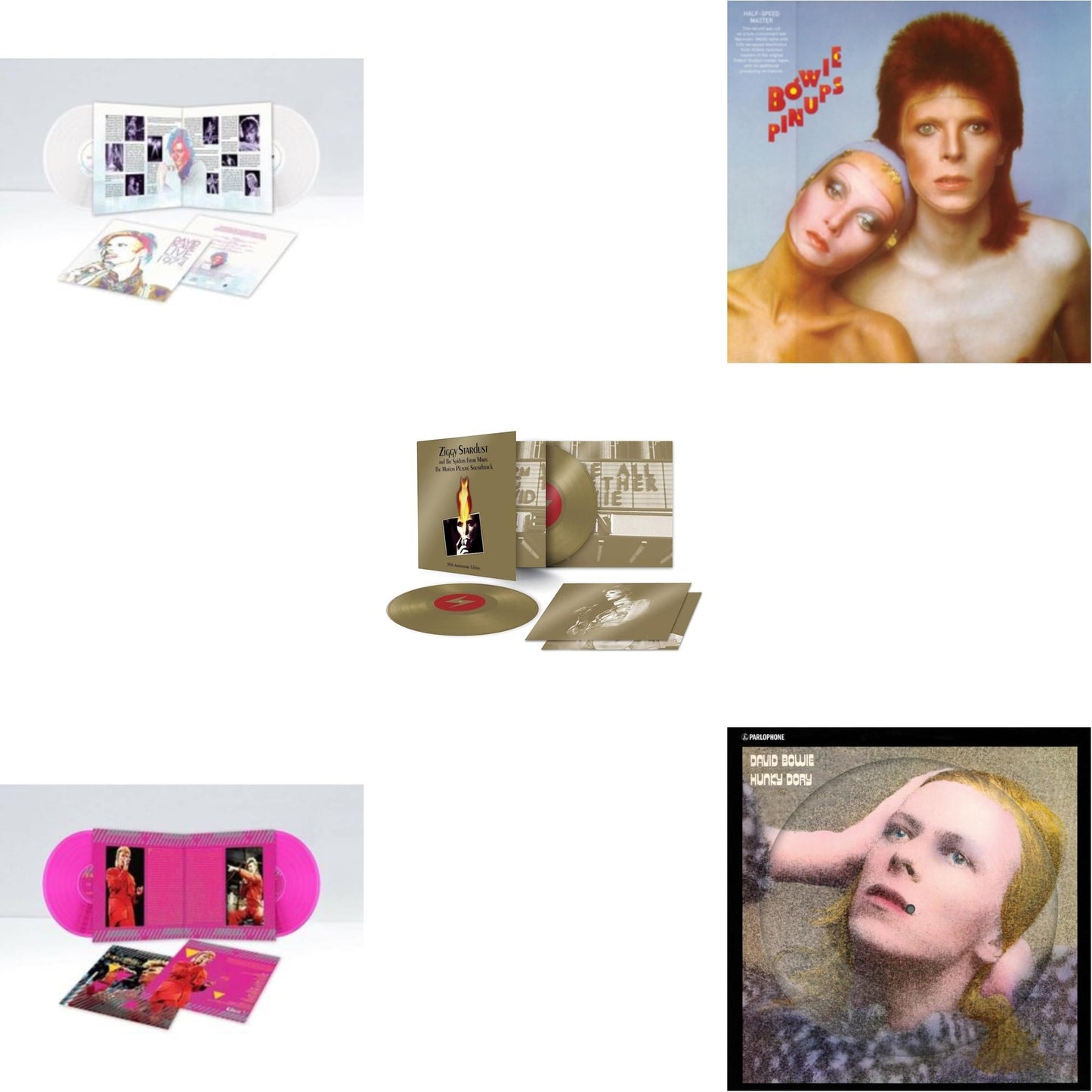Hunky Dory (2015 Remaster/50Th Anniv/Picture Disc) & Montreal '87 (Limited/Pink LP Vinyl) & Live Los Angeles 1974 (White LP Vinyl/Limited) & Pinups (2015 Remaster) & Ziggy Stardust & The Spiders From Mars Ost (50Th Anniversary/2LP)