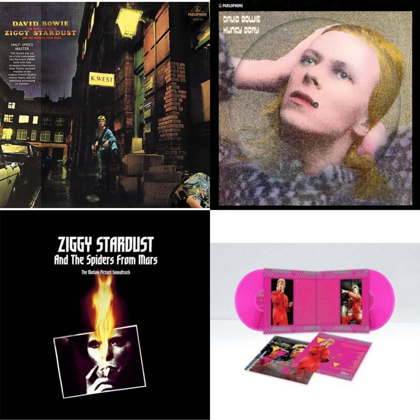 Rise & Fall Of Ziggy Stardust & The Spiders From Mars (2012 Remaster/Half-Speed Master) & Hunky Dory (2015 Remaster/50Th Anniv/Picture Disc) & Montreal '87 (Limited/Pink LP Vinyl) & Ziggy Stardust & The Spiders From Mars Ost (2LP)