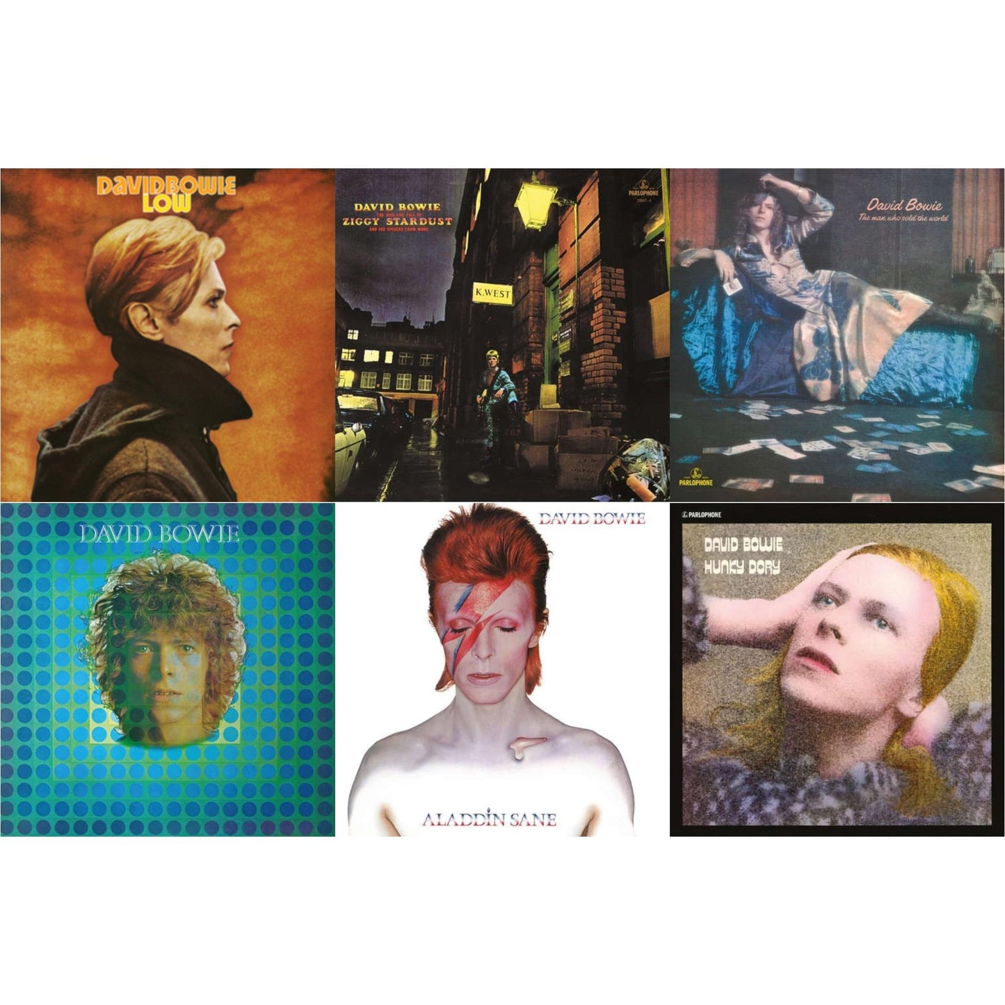 David Bowie - Low (2017 Remaster) & Rise & Fall Of Ziggy Stardust (2012 Remaster) & Man Who Sold The World (2015 Remaster) & David Bowie Aka Space Oddity & Aladdin Sane & Hunky Dory - LP Vinyl Bundle