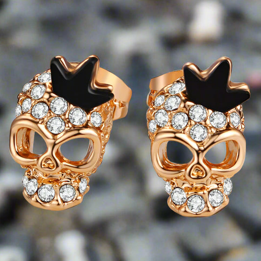 DEATH KISS // Gothic Skull Stud Earrings – Black Rose Gold Crystal Punk Jewelry for Women & Men - Premium skull studs from dsers - Just $5.99! Shop now at Lizard Vigilante