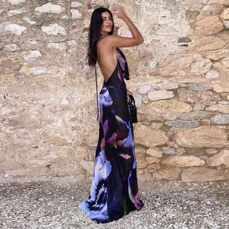European Women's Sexy Backless : Printed Dress