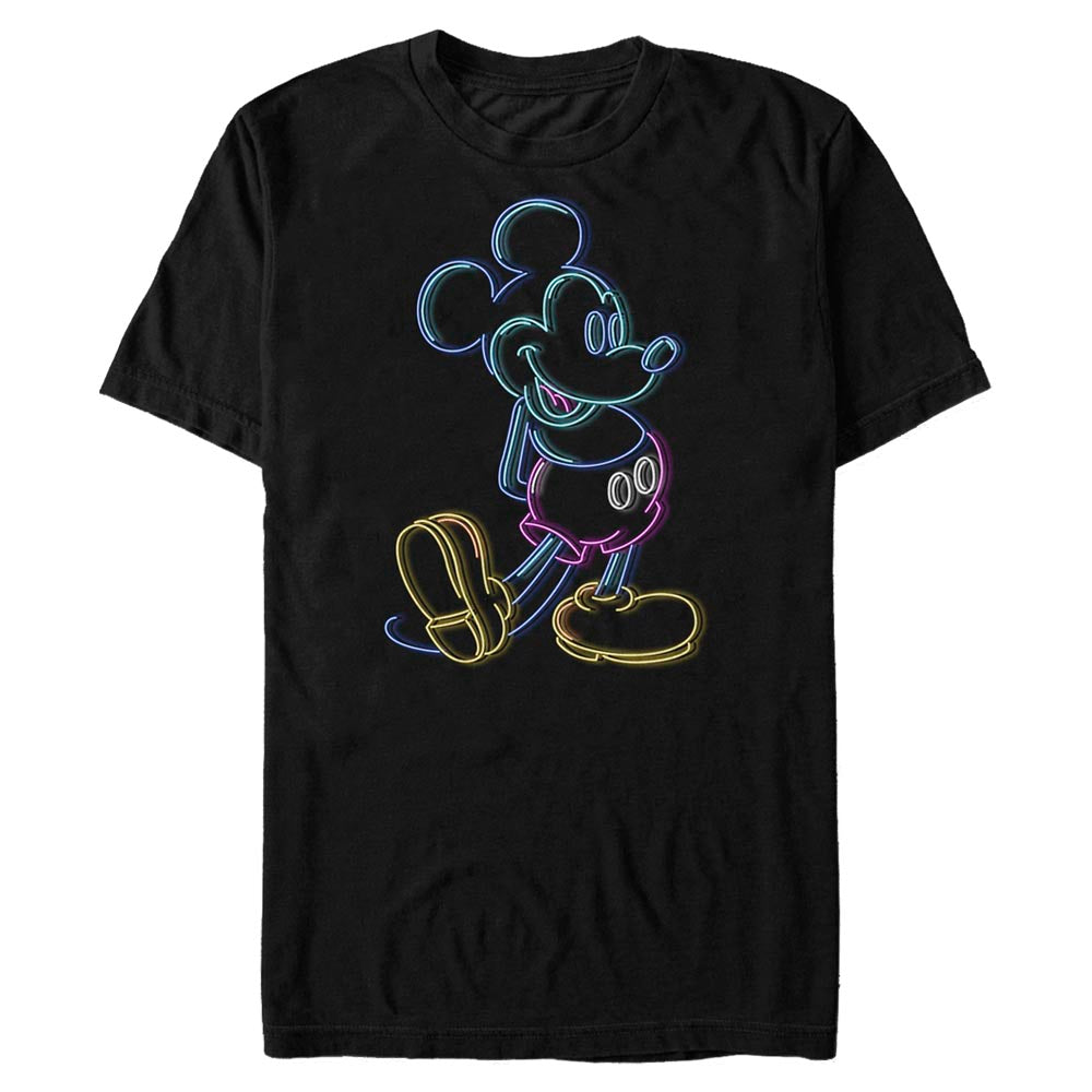 Disney Bright Neon Mickey Mouse Outline Mens T Shirt