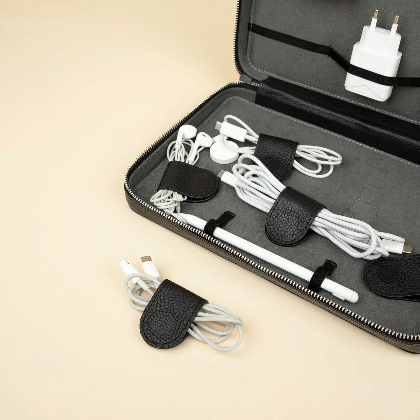 Leather Tech Organizer Case - Black - Mobile