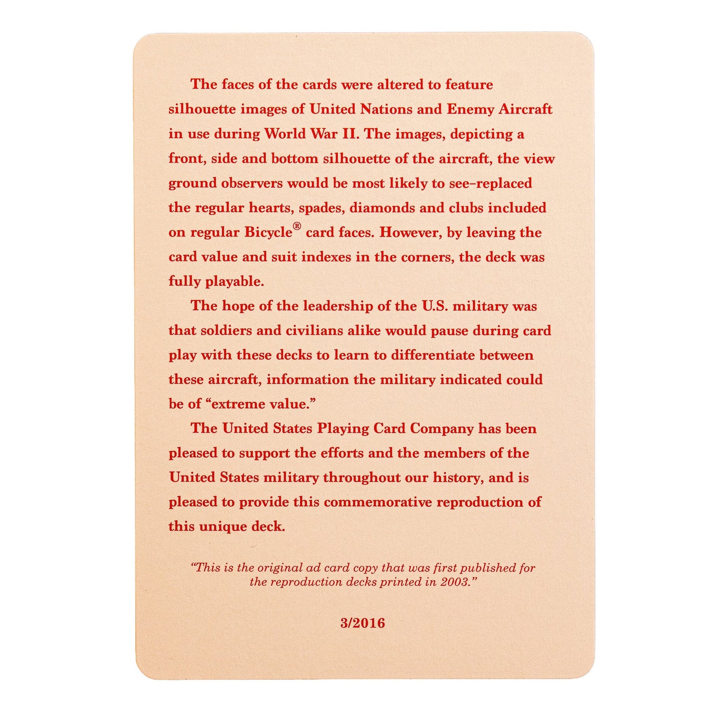 Bicycle WWII Spotter Playing Cards