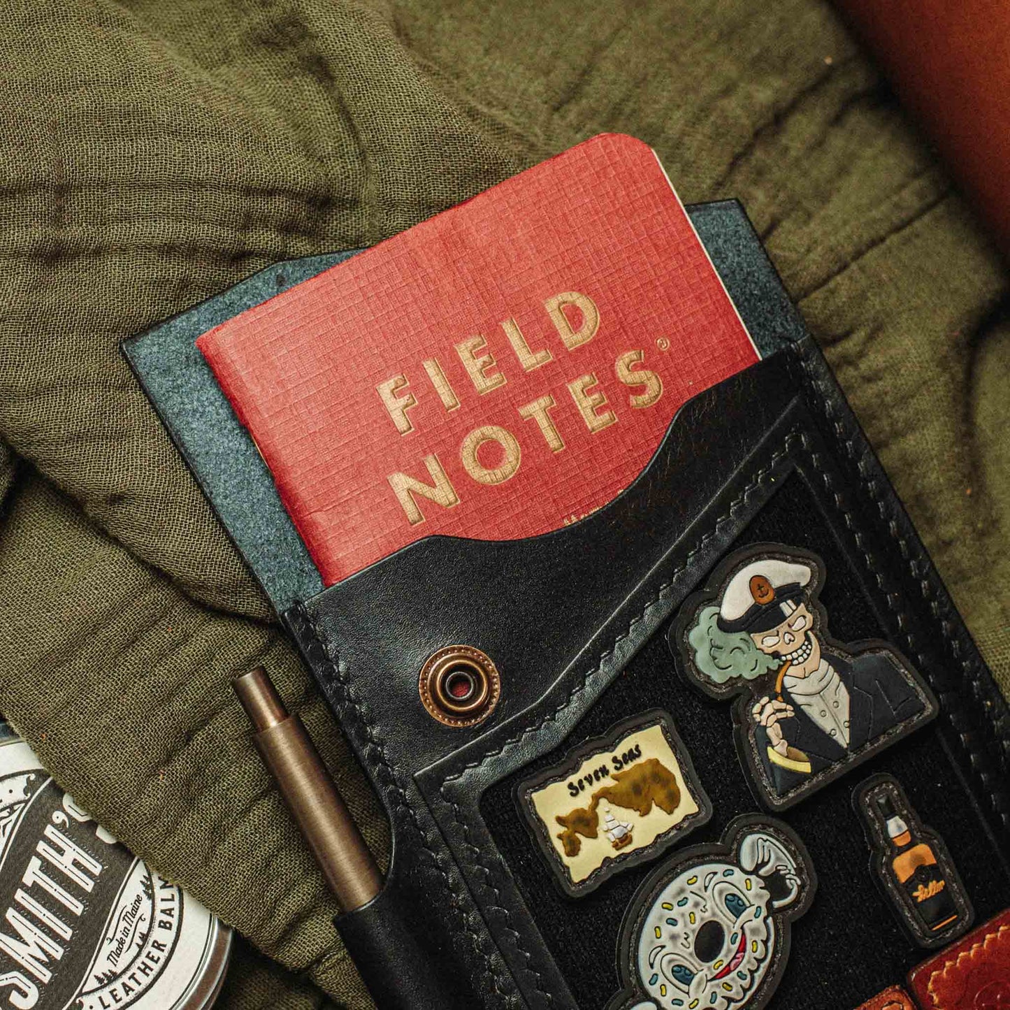 Field Notes Cover - Steersman | Leather Velcro Patch Display | EDC Journal Holder