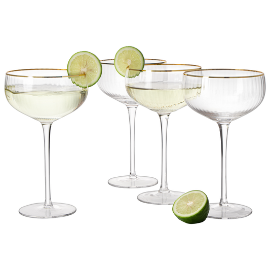 Coupe Cocktail Glasses 7 oz, Set of 4 Classic Manhattan Glasses For Cocktails, Libbey Champagne Coupe, Classic Coupe Glasses with Gold Rim, Crystal with Stems Wine Savant