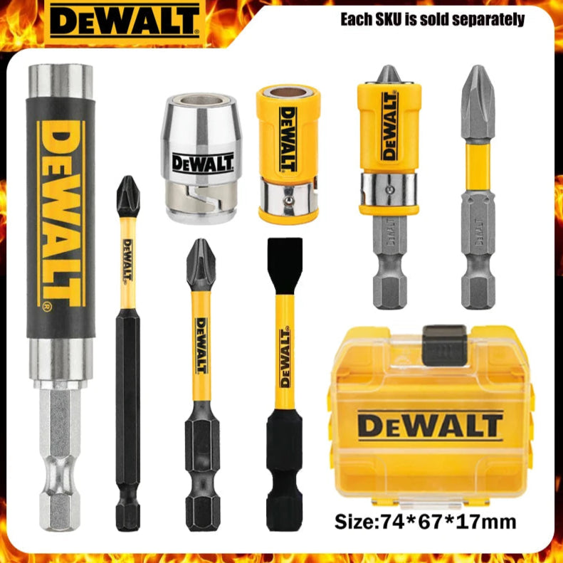DeWalt drill bits and bit holder set with packaging on a fiery background
