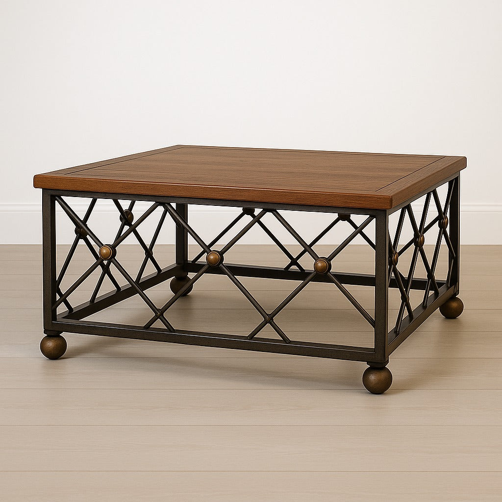 DemarForge Coffee Table 101K - Wrought Iron European Chestnut Wood Top