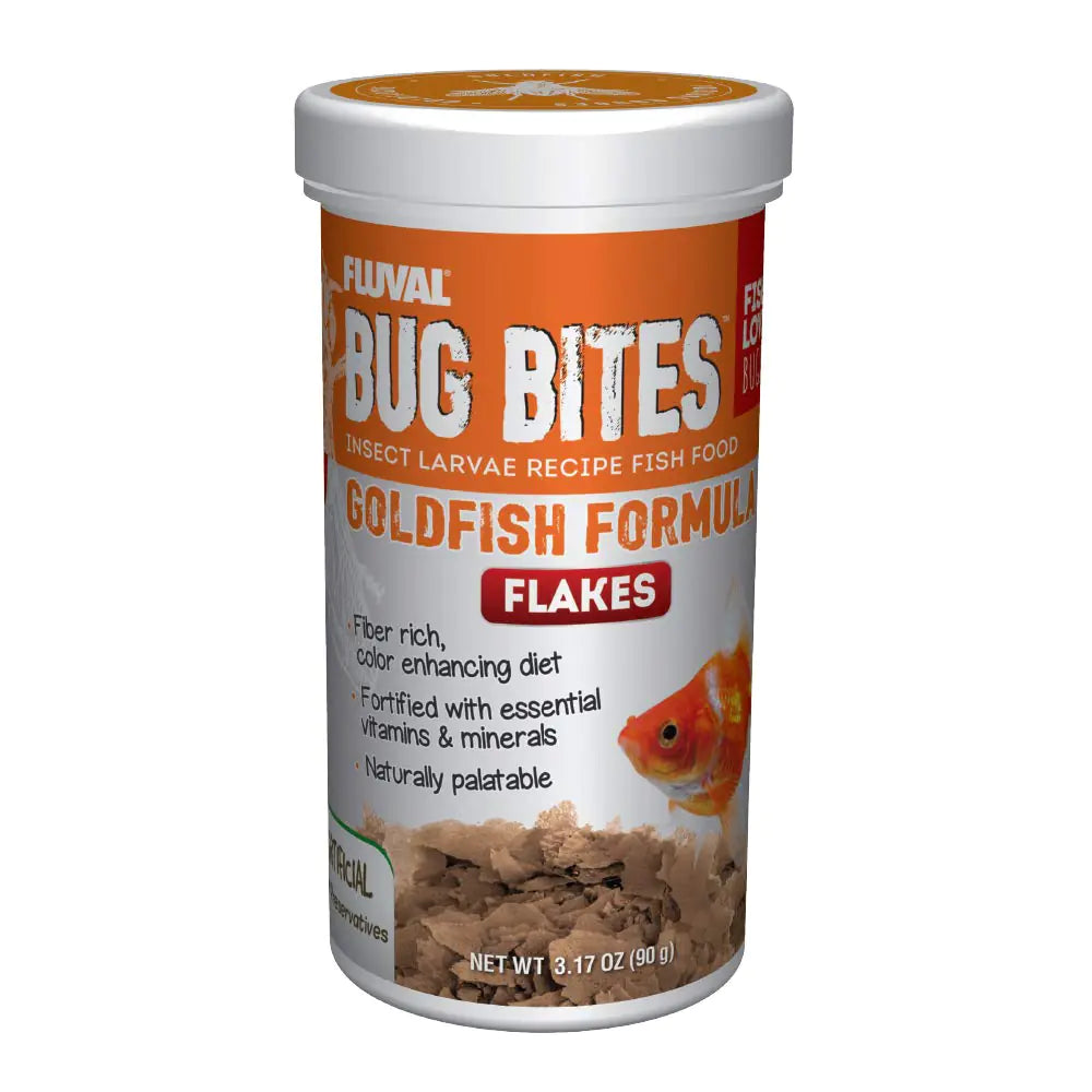Fluval Bug Bites Goldfish Fish Food Flakes for Small to Medium Sized Fish 3.17 oz. A7340 Brown