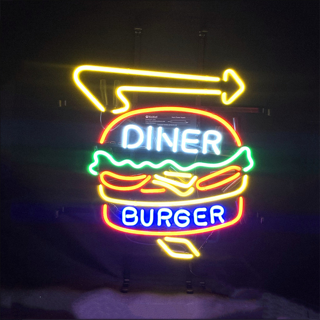 Diner Burger Turn Right Arrow Neon Signs