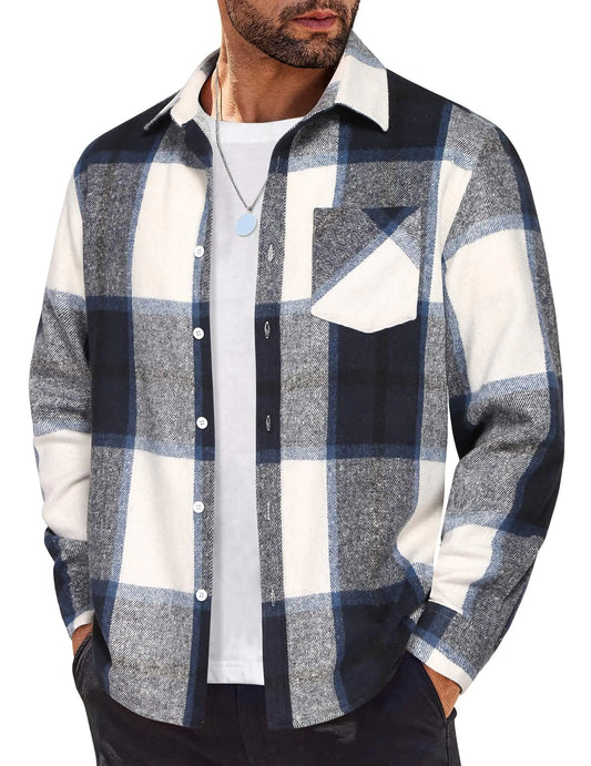 COOFANDY Mens Button Up Shirts Long Sleeve Plaid Shirts Casual Button Down Shirts Regular Fit Fall Jackets