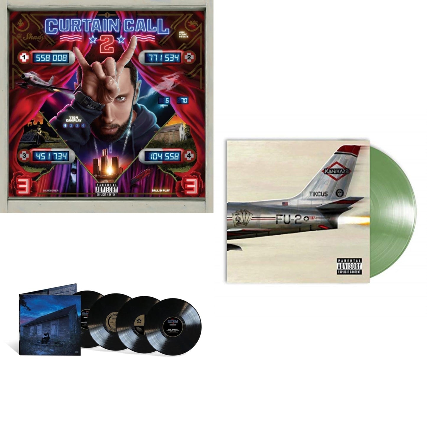 Curtain Call 2 (2LP) & Marshall Mathers LP2 (10Th Anniversary Edition) (Expanded Deluxe/4LP) & Kamikaze (Opaque Olive Green LP Vinyl/Gatefold Jacket)