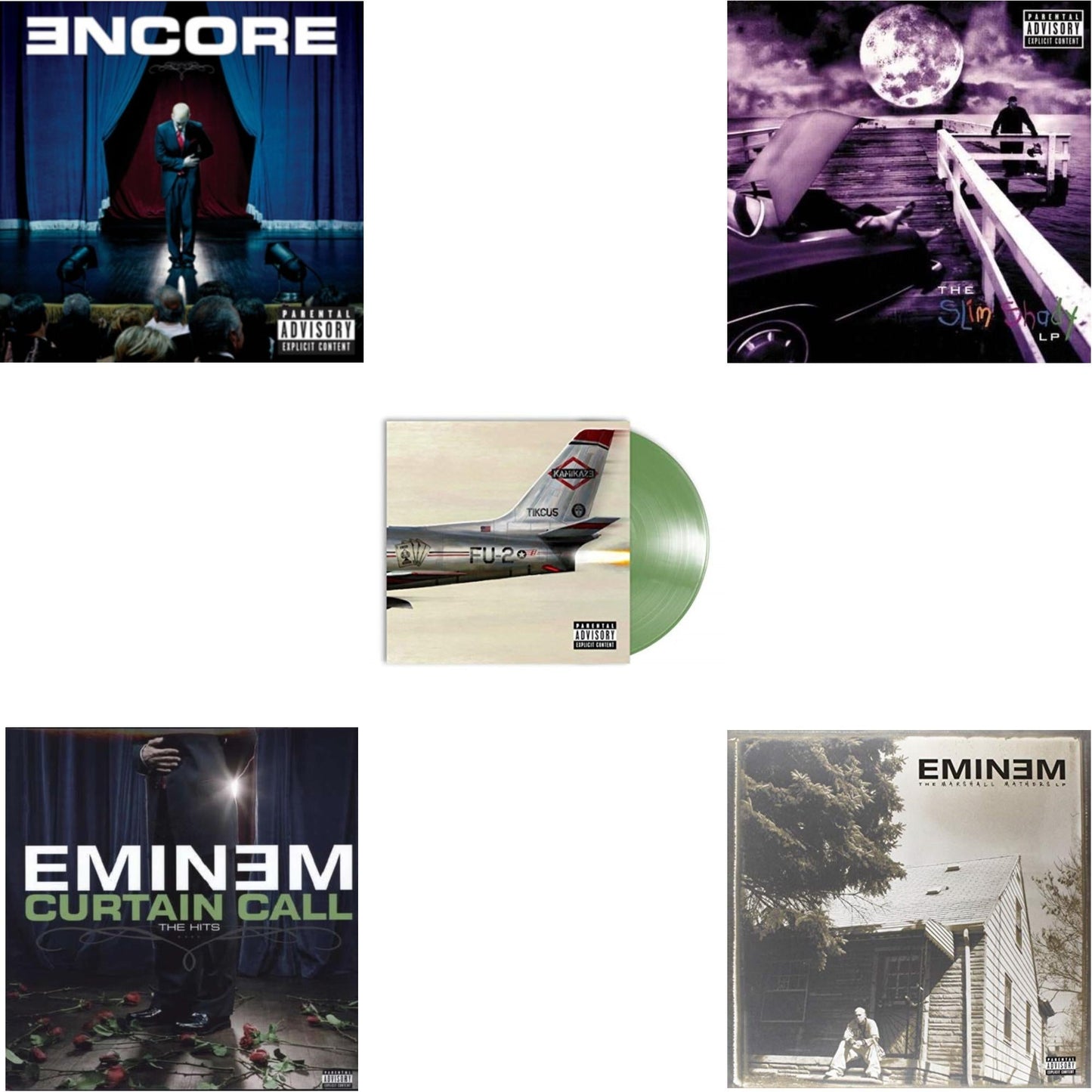 Encore & Curtain Call: Hits & Kamikaze (Opaque Olive Green LP Vinyl/Gatefold Jacket) & Slim Shady LP & Marshall Mathers LP