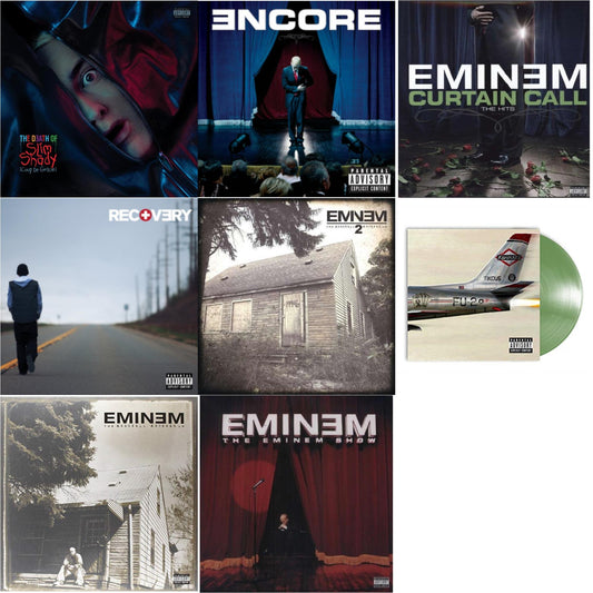 Death Of Slim Shady (Coup De Grace) (X) (Red/Blue Vinyl/2LP) & Encore & Curtain Call: Hits & Recovery & Marshall Mathers LP 2 & Kamikaze (Opaque Olive Green LP Vinyl/Gatefold Jacket) & Marshall Mathers LP & Eminem Show