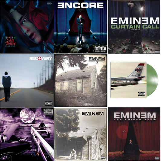 Death Of Slim Shady (Coup De Grace) (X) (Red/Blue Vinyl/2LP) & Encore & Curtain Call: Hits & Recovery & Marshall Mathers LP 2 & Kamikaze (Opaque Olive Green LP Vinyl/Gatefold Jacket) & Slim Shady LP & Marshall Mathers LP & Eminem Show