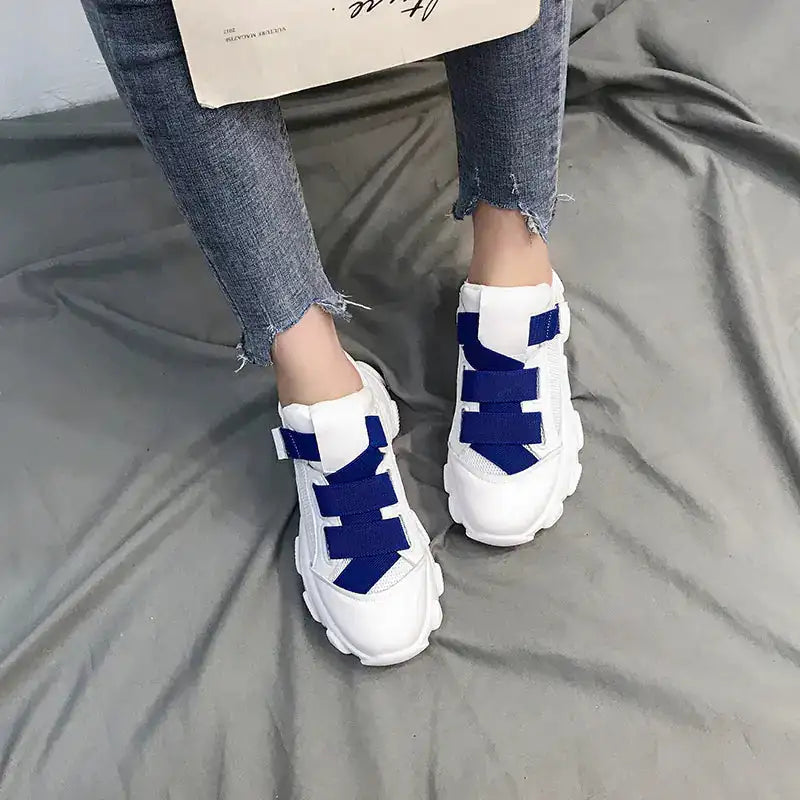 Velcro Platform Sneakers, Dad Shoes, White Casual Shoes