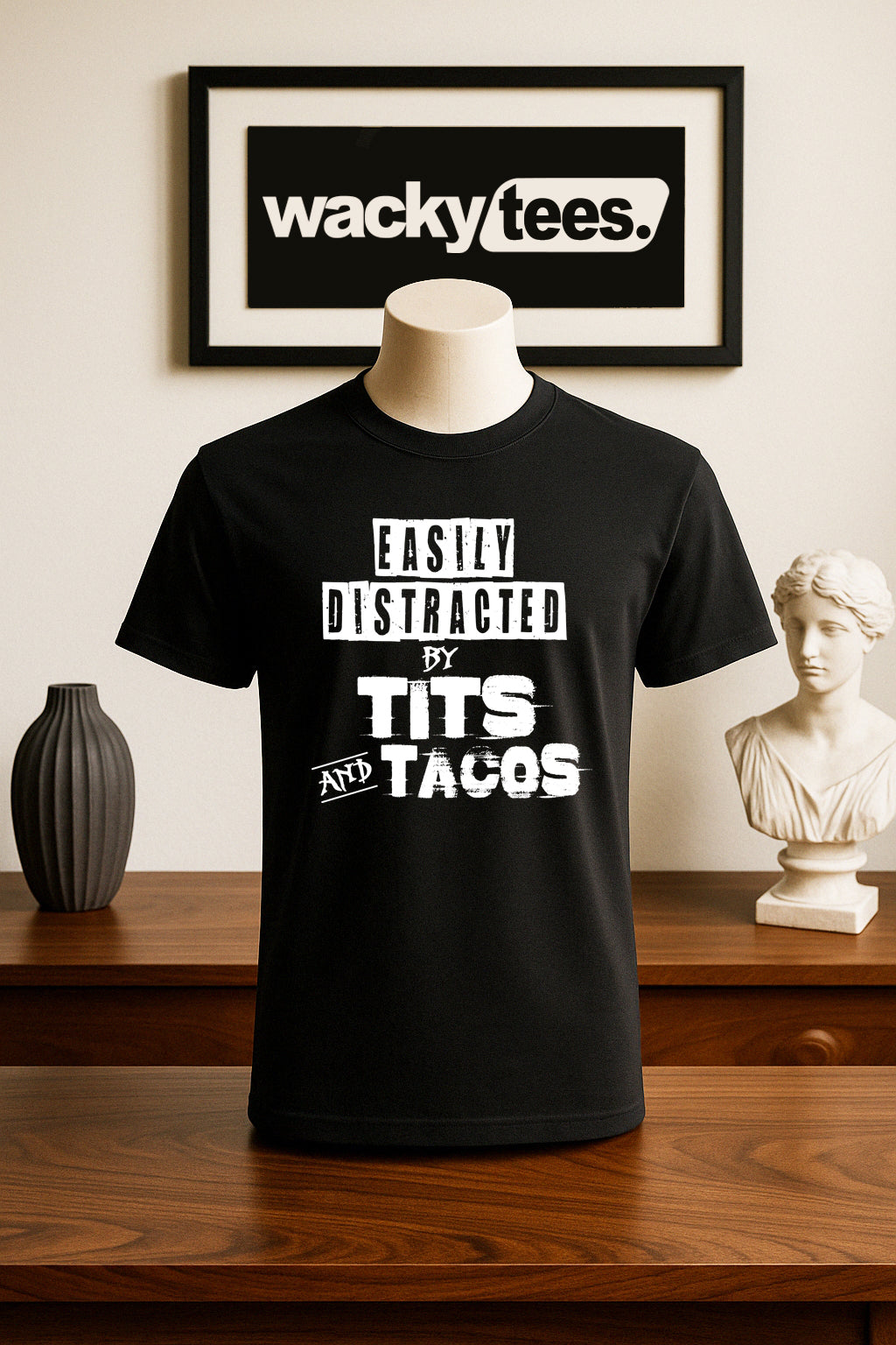 Easily Distracted By Tits and Tacos Adult Humor Funny Graphic Tee Shirt