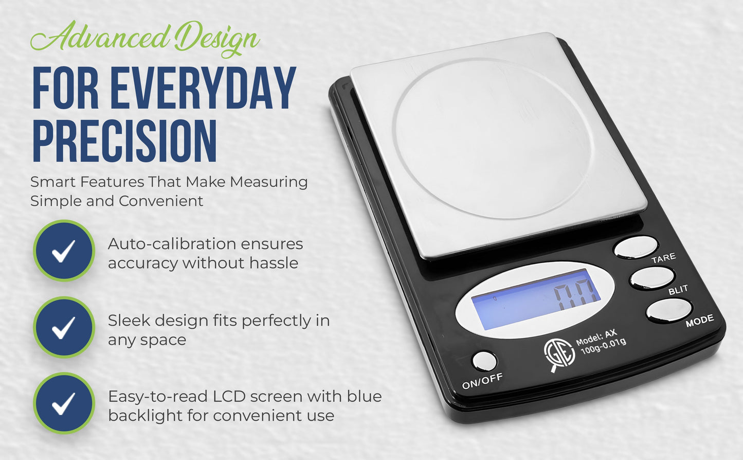 GTE 100AX Professional Digital Jewelry Scale – 6 Modes: g, oz, gn, ct, ozt, dwt - 100g × 0.01g Accuracy
