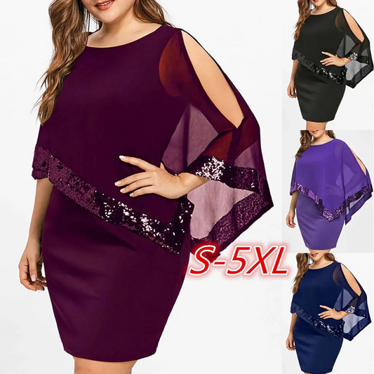 Elegant Sequined Plus Size Dresses for Women Sexy Off Shoulder Overlay Asymmetric Chiffon Party Dresses Formal Wedding Vestidos - Premium  from Lizard Vigilante - Just $11.99! Shop now at Lizard Vigilante