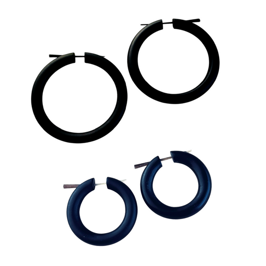 Wooden hoop black earrings for women boho