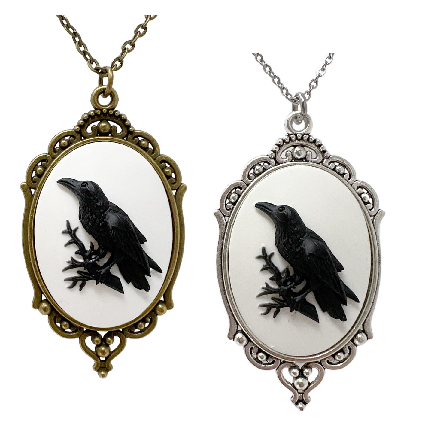 Black Raven necklace silver or bronze