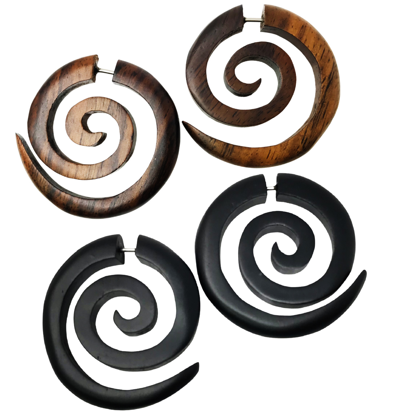 Wooden Big spiral earring brown or black wood