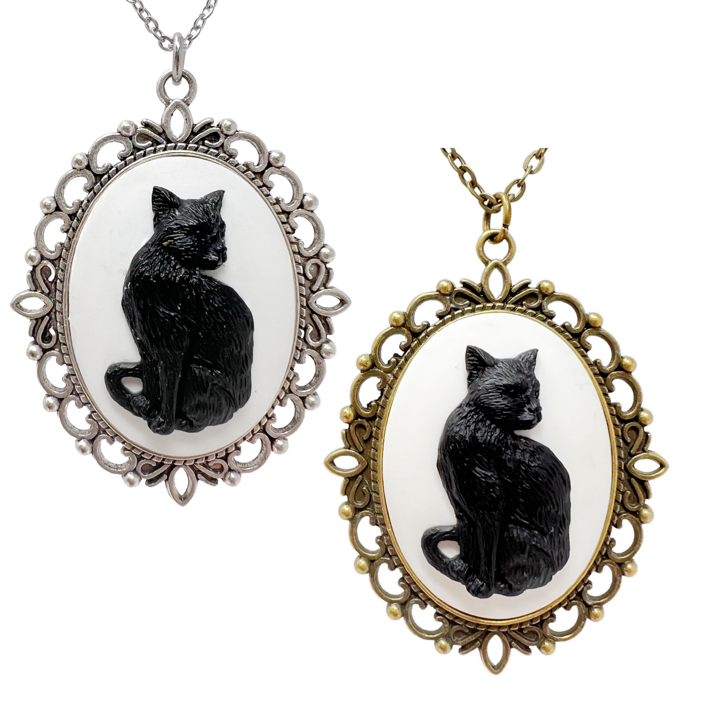 Black cat necklace silver or bronze