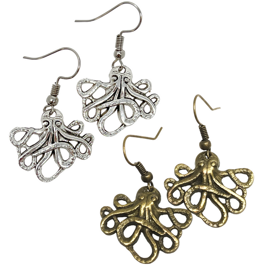 Octopus earrings silver or bronze