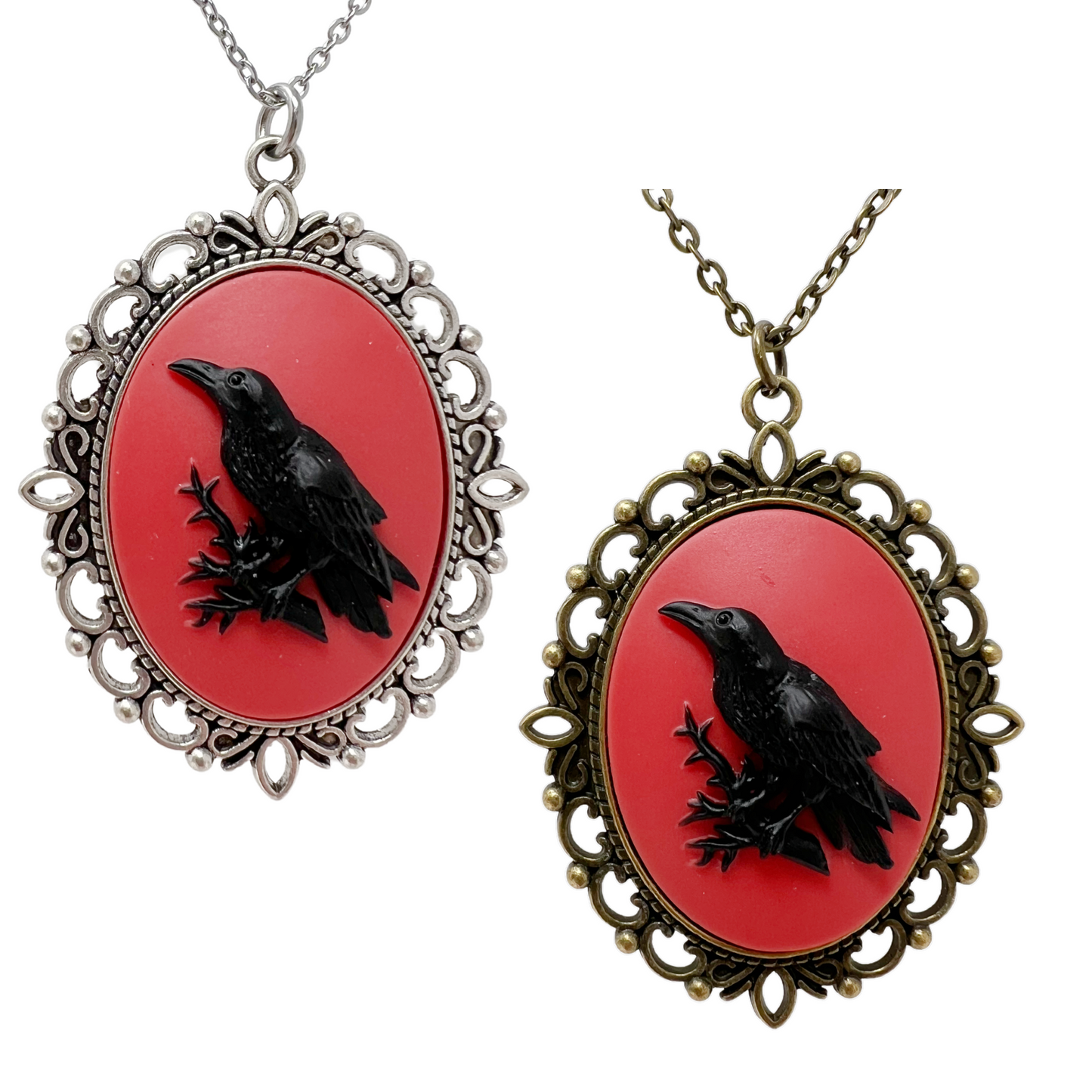 Black crow necklace silver or bronze