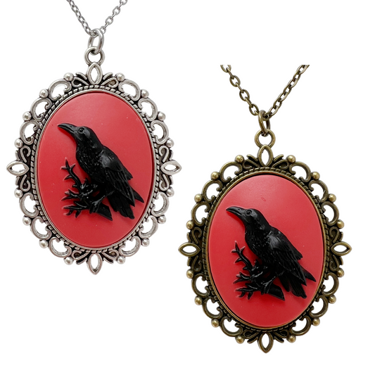 Black crow necklace silver or bronze