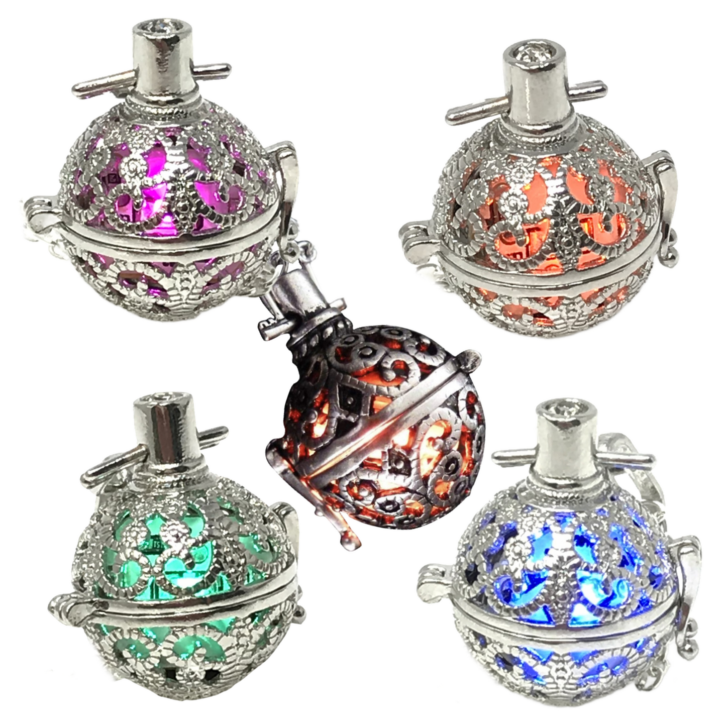 Steampunk fire necklace glow orb necklace