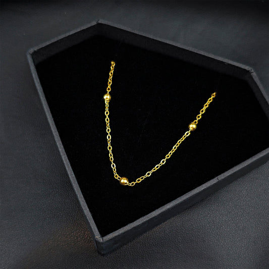 Stainless Steel Ball Gold Tone PVD Station Necklace Satellite Chain Layering Necklace