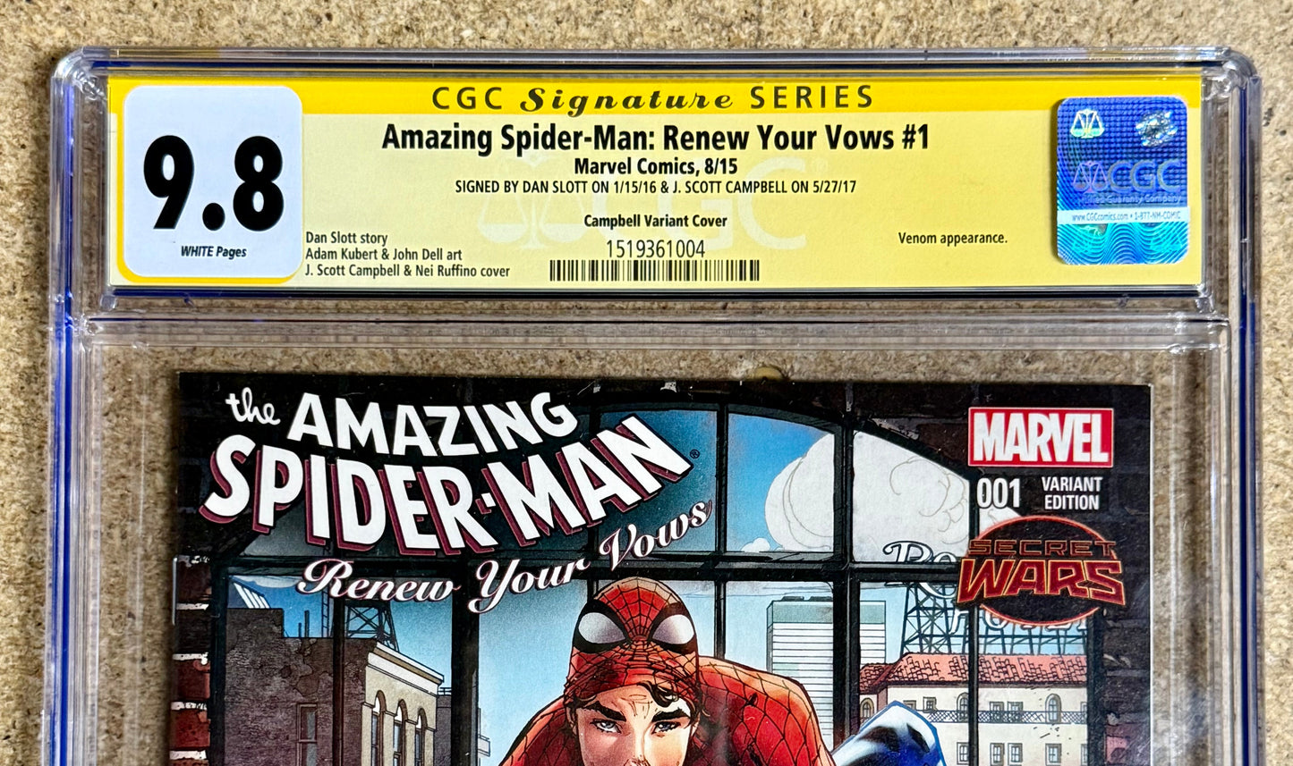 CGC SS 9.8 Signed Amazing Spider-Man Renew Your Vows #1 J Scott Campbell & Dan Slott 1:50 Variant