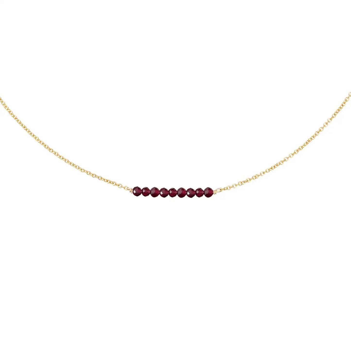 Dainty Beaded Garnet Bar NecklaceJanuary Birthstone Gift Necklace18K Gold Plated Delicate Handmade Faceted Garnet Stone Beads Bar Boho Necklaces for Women