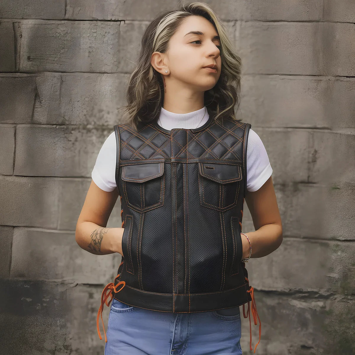 Bonnie Perforated Women's Motorcycle Leather Vest