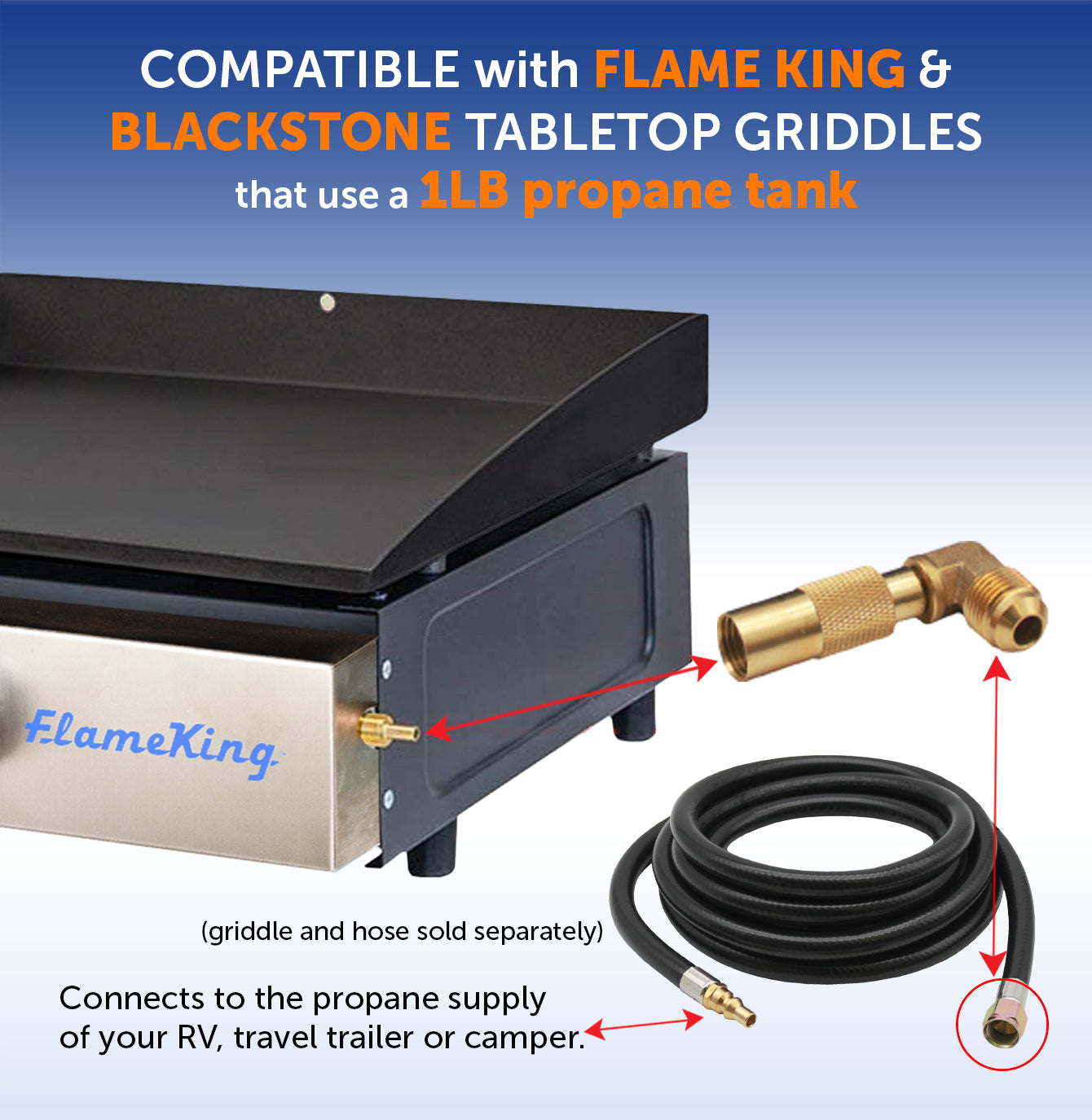 Flame King RV Quick Connect Elbow Adapter for 17" or 22" Griddle
