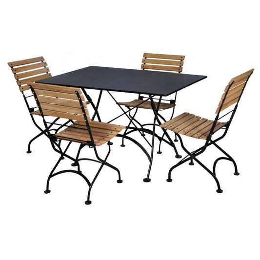 Five Piece Dining Set with 32" x 48" Steel Top Table and Four Natural African Teak Slat Side Chairs