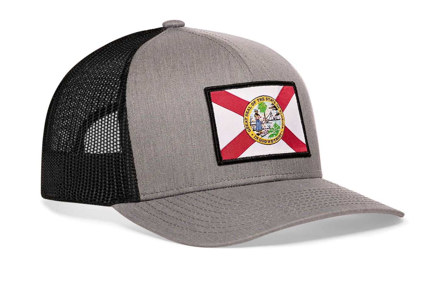 Florida Flag Trucker Hat  |  Gray-White FL Snapback