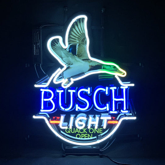 Blue Busch Light Flying Duck Quack One Open Neon Signs