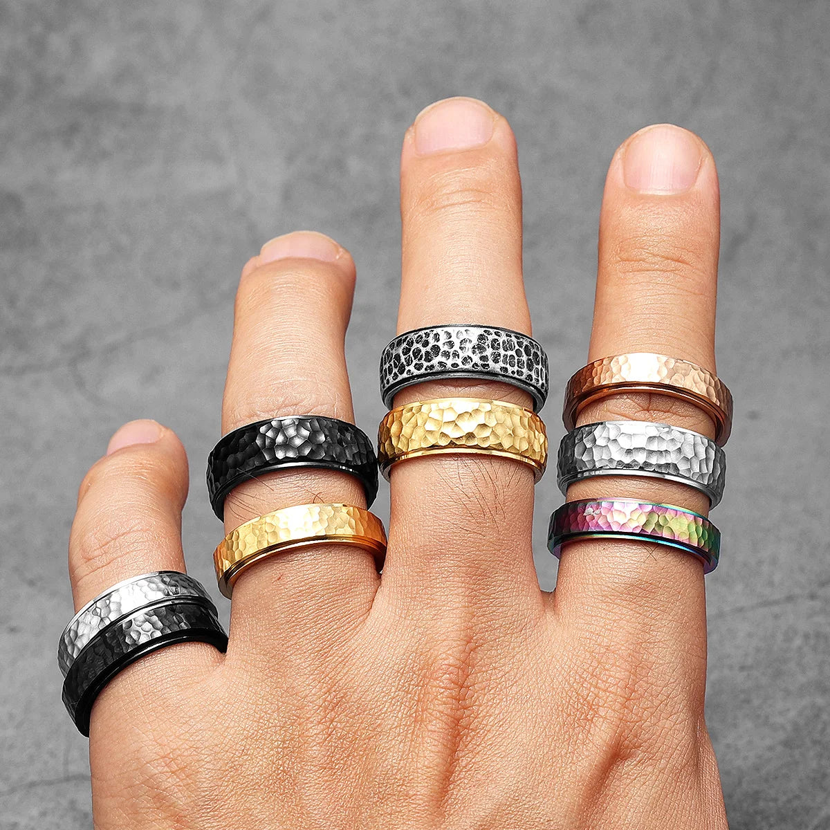 Forge Meteorite Fidget Spinner Ring | Stainless Steel Vintage Punk Jewelry for Men - Premium ring from Lizard Vigilante - Just $10.99! Shop now at Lizard Vigilante