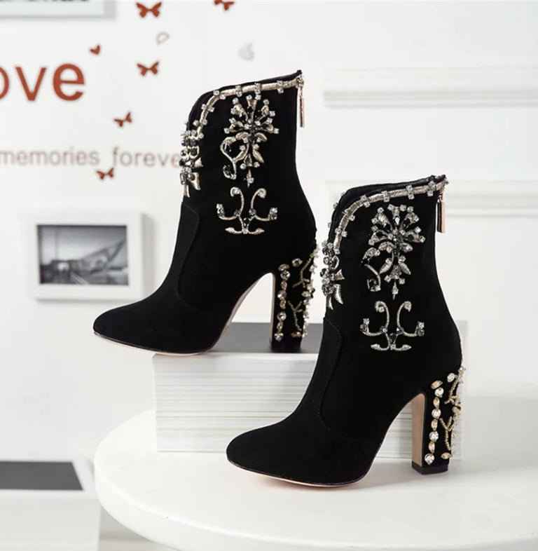 Women Suede Ankle Boots : With Back Zipper
